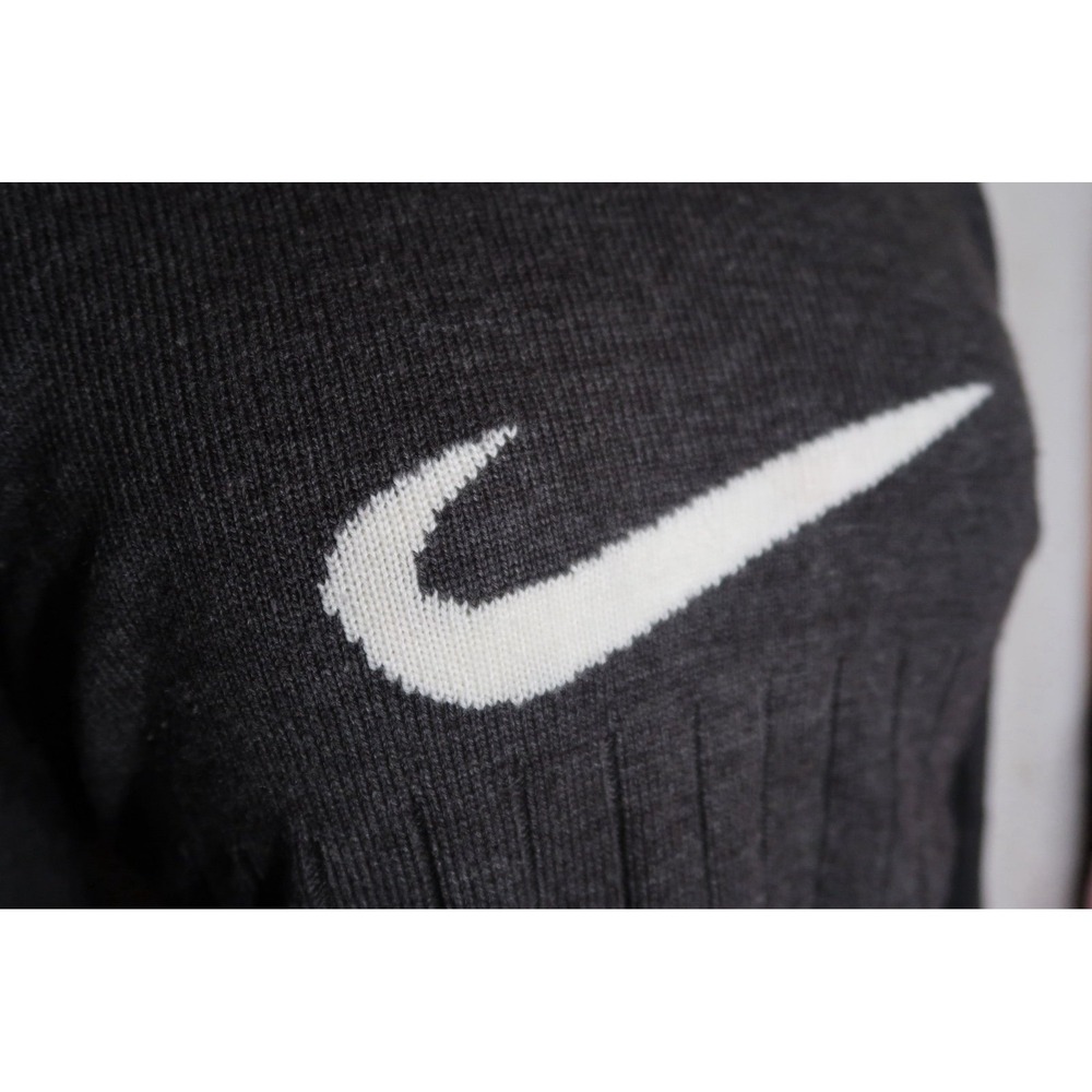 Nike Vintage Gray Knit Sweater Women's M / White Swoosh Logo Crewneck Pullover - Picture 8 of 10